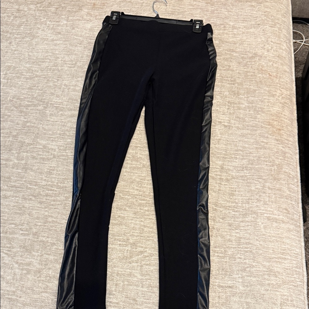 Black Leggings with Faux Leather Trim